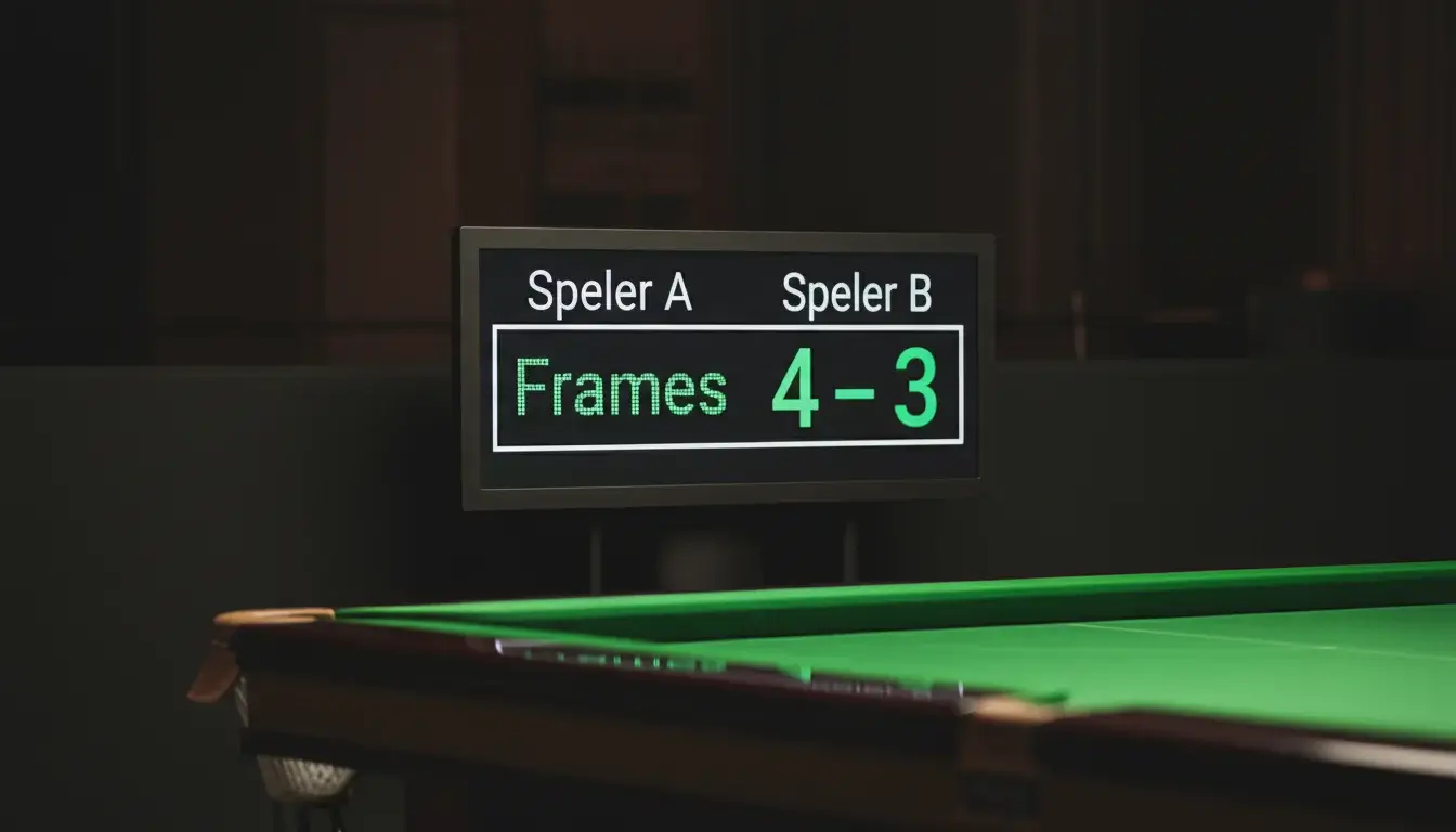 Scorebord met snooker quoteringen en framescores in een wedkantoor